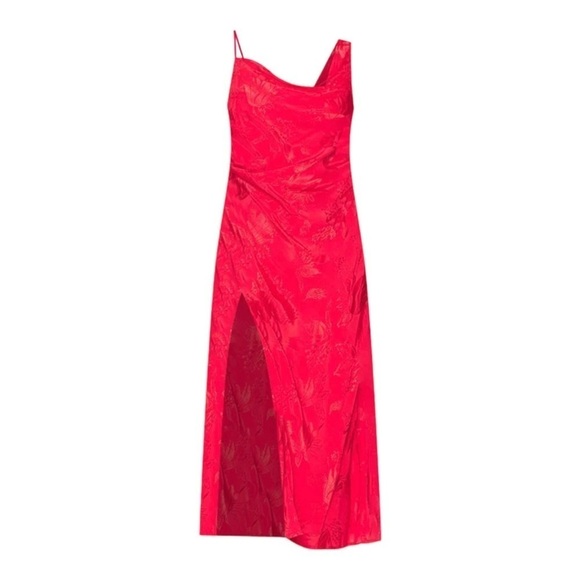 NWT FOR LOVE AND LEMONS Ilana Red Asymmetric High Slit Midi Dress Small - Picture 12 of 16